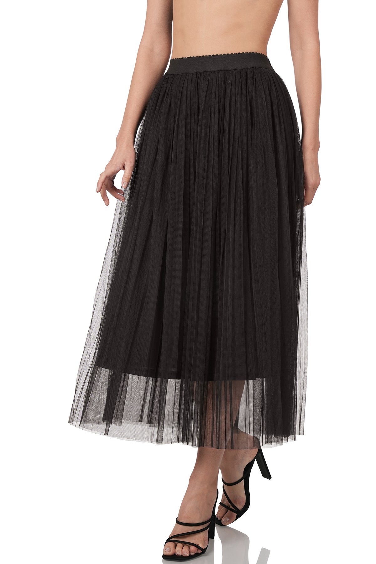 MESH PLEATED SKIRT (BLACK)