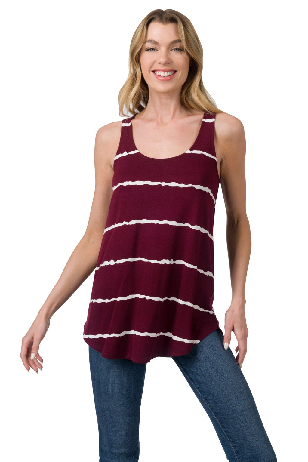 Flowy Tank - Striped (Burgundy/Ivory)