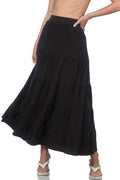ELASTIC WAIST TIERED RUFFLE MAXI SKIRT (BLACK)