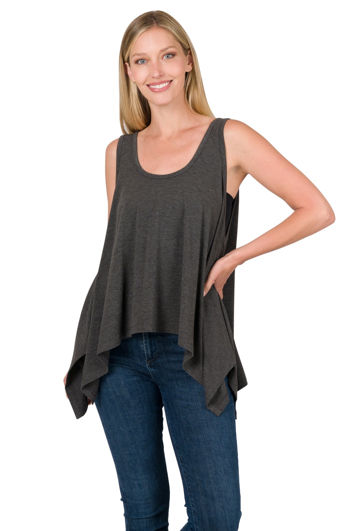 OVERSIZED SHARK BITE TANK TOP (CHARCOAL)