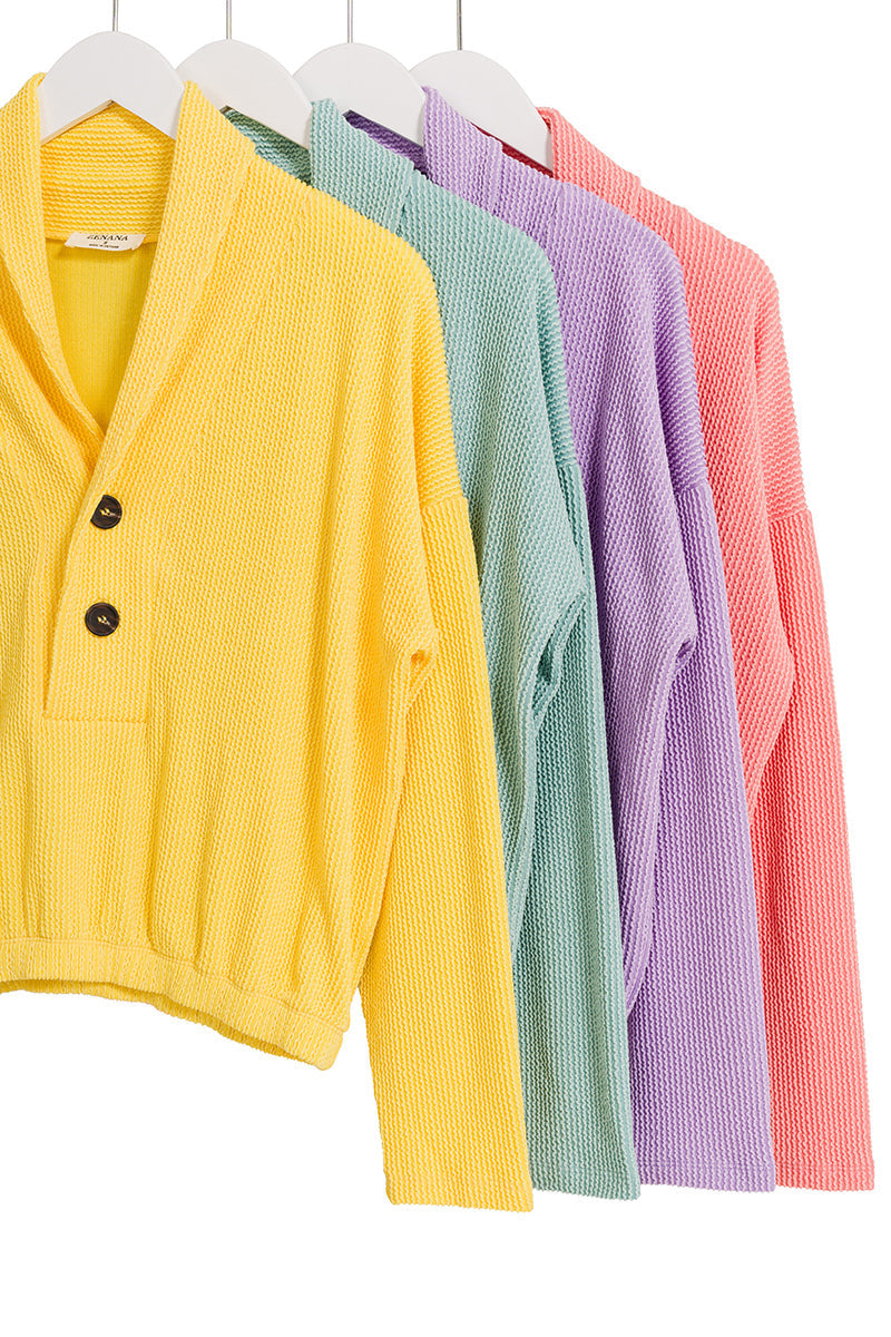 TEXTURED LINE ELASTIC WAIST PULLOVER TOP (LAVENDER)