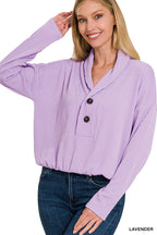 TEXTURED LINE ELASTIC WAIST PULLOVER TOP (LAVENDER)