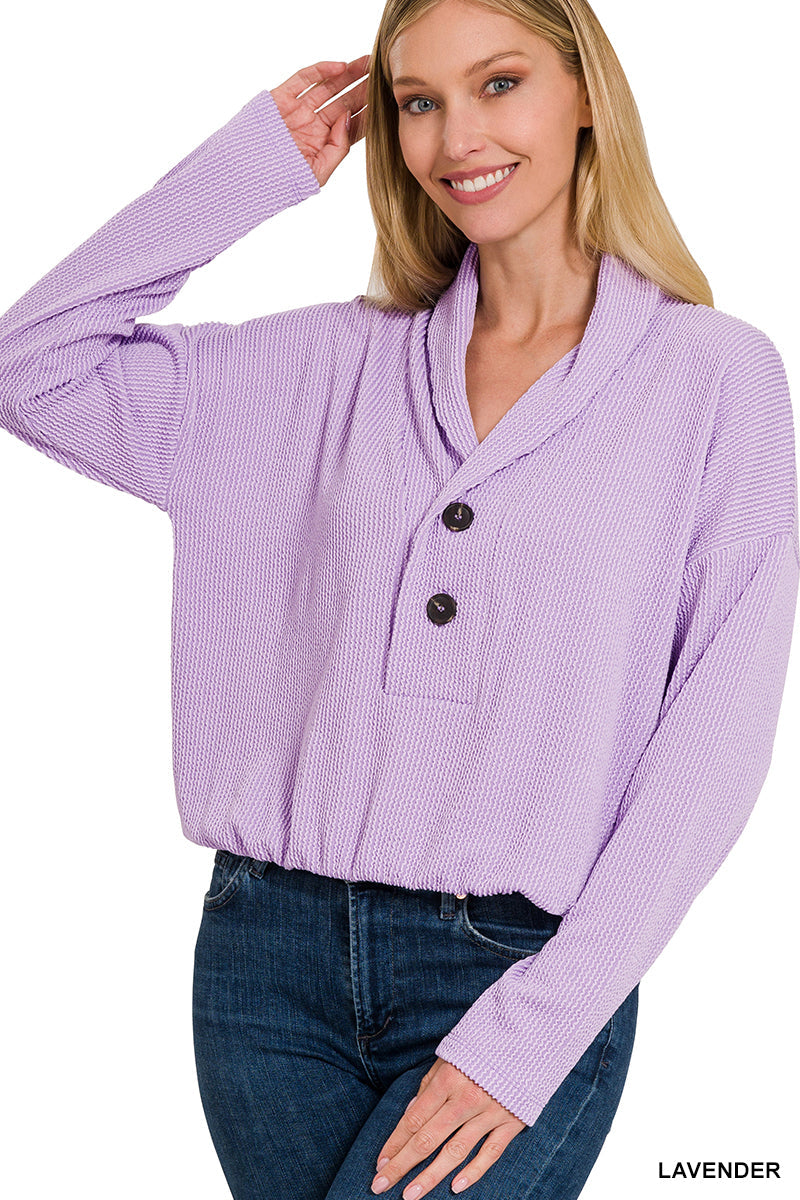 TEXTURED LINE ELASTIC WAIST PULLOVER TOP (LAVENDER)