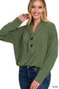 TEXTURED LINE ELASTIC WAIST PULLOVER TOP (OLIVE)