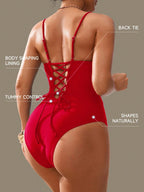 Vintage Red Black V-Wire One-Piece Swimsuit