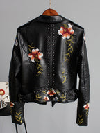 Floral Embroidered Faux Leather Jacket