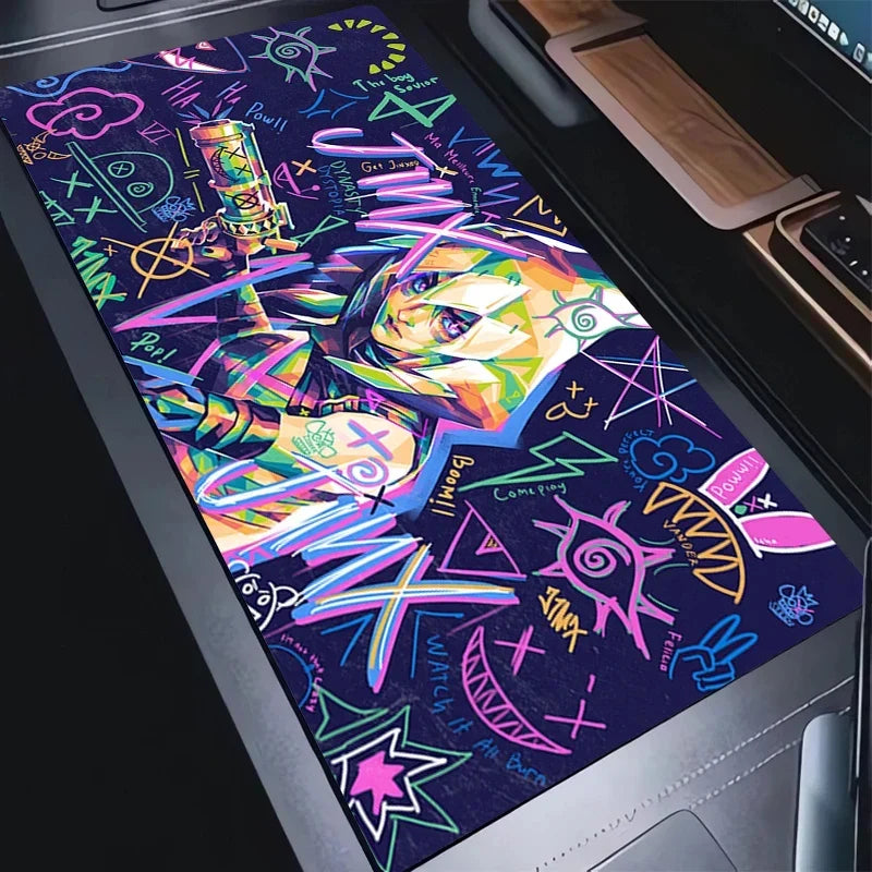 Mouse Pad PC 900x400 Colorful Graffiti Desktop Mouse Mat League of Legends Jinx Mousepad Laptop Arcane Anime Girl Keyboard Mat