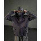 Men's Balaclava Zip Hoodie, Winter Warm Face Mask Hooded Jacket