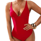 Vintage Red Black V-Wire One-Piece Swimsuit