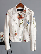 Floral Embroidered Faux Leather Jacket