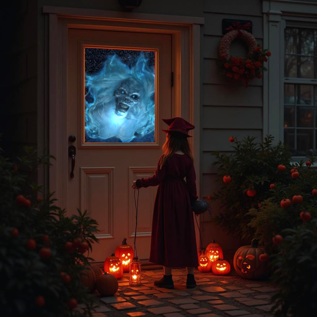 AtmosFX Halloween Digital Decoration USB - Spooky Halloween Hollusion Vol. 2 + 5.5 ft x 9 ft Projection Screen