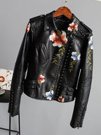 Floral Embroidered Faux Leather Jacket