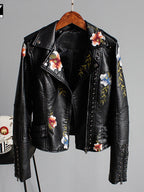 Floral Embroidered Faux Leather Jacket