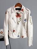 Floral Embroidered Faux Leather Jacket