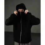 Men's Balaclava Zip Hoodie, Winter Warm Face Mask Hooded Jacket