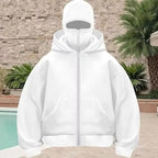 Men's Balaclava Zip Hoodie, Winter Warm Face Mask Hooded Jacket
