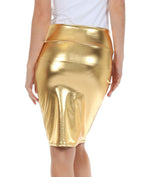 Shiny Metallic High Waist Pencil Skirt
