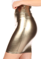 Shiny Metallic High Waist Pencil Skirt
