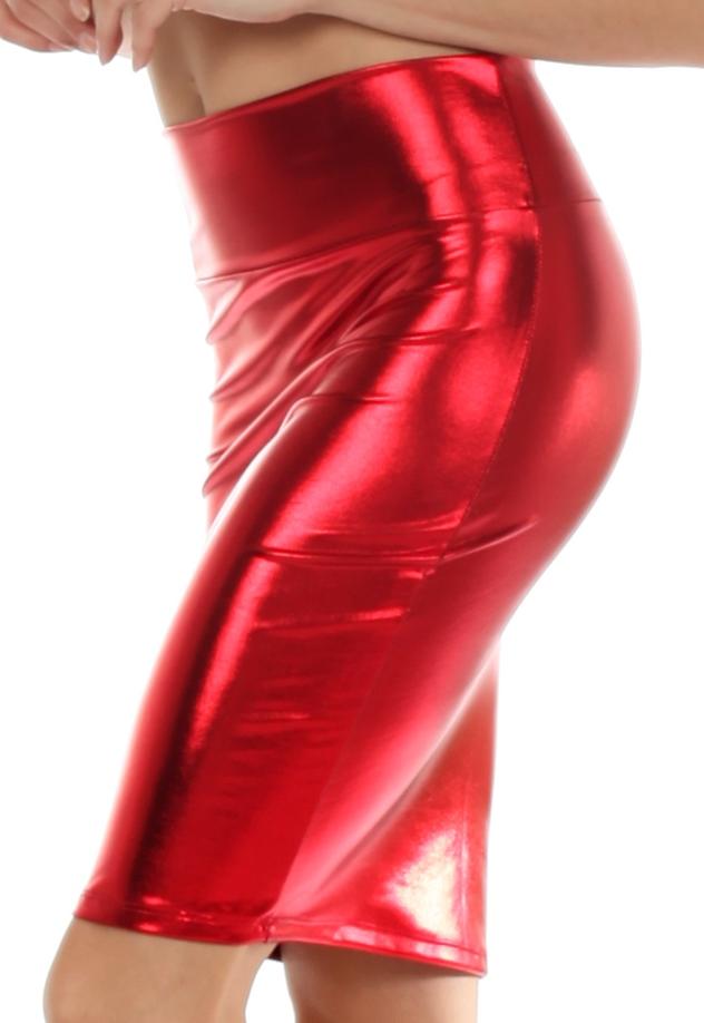 Shiny Metallic High Waist Pencil Skirt