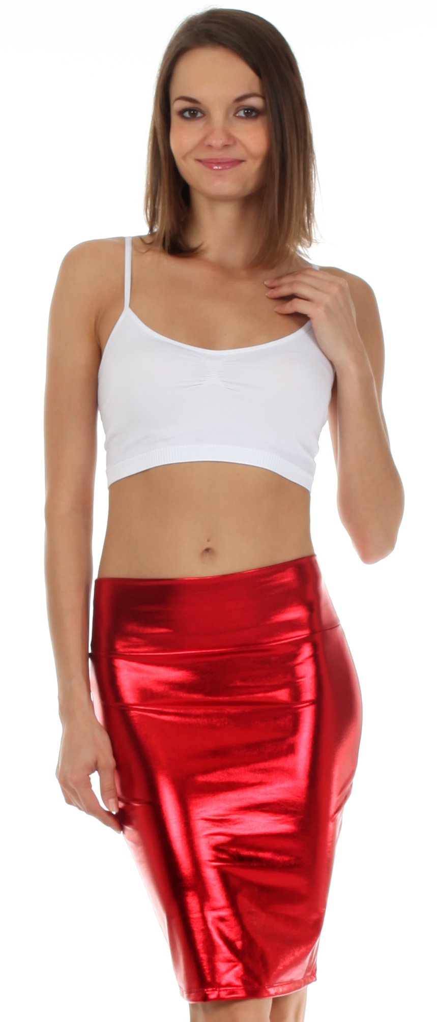 Shiny Metallic High Waist Pencil Skirt