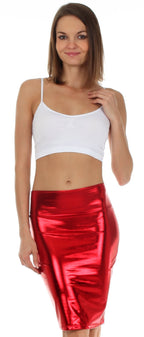 Shiny Metallic High Waist Pencil Skirt