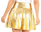 Liquid Metallic Flared Mini Skater Skirt