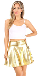 Liquid Metallic Flared Mini Skater Skirt