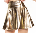 Liquid Metallic Flared Mini Skater Skirt