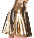 Liquid Metallic Flared Mini Skater Skirt
