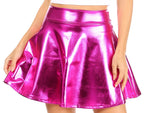 Liquid Metallic Flared Mini Skater Skirt