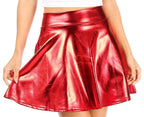 Liquid Metallic Flared Mini Skater Skirt