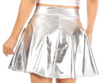 Liquid Metallic Flared Mini Skater Skirt