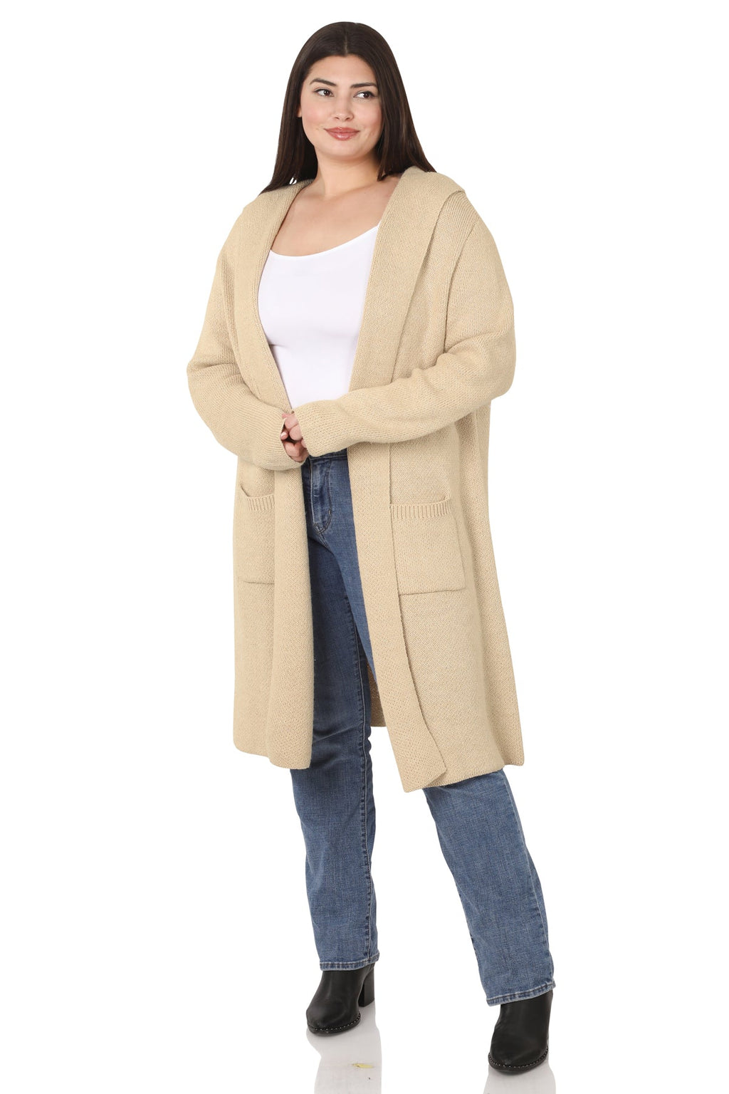 Hooded Sweater Cardigan (H. Beige)