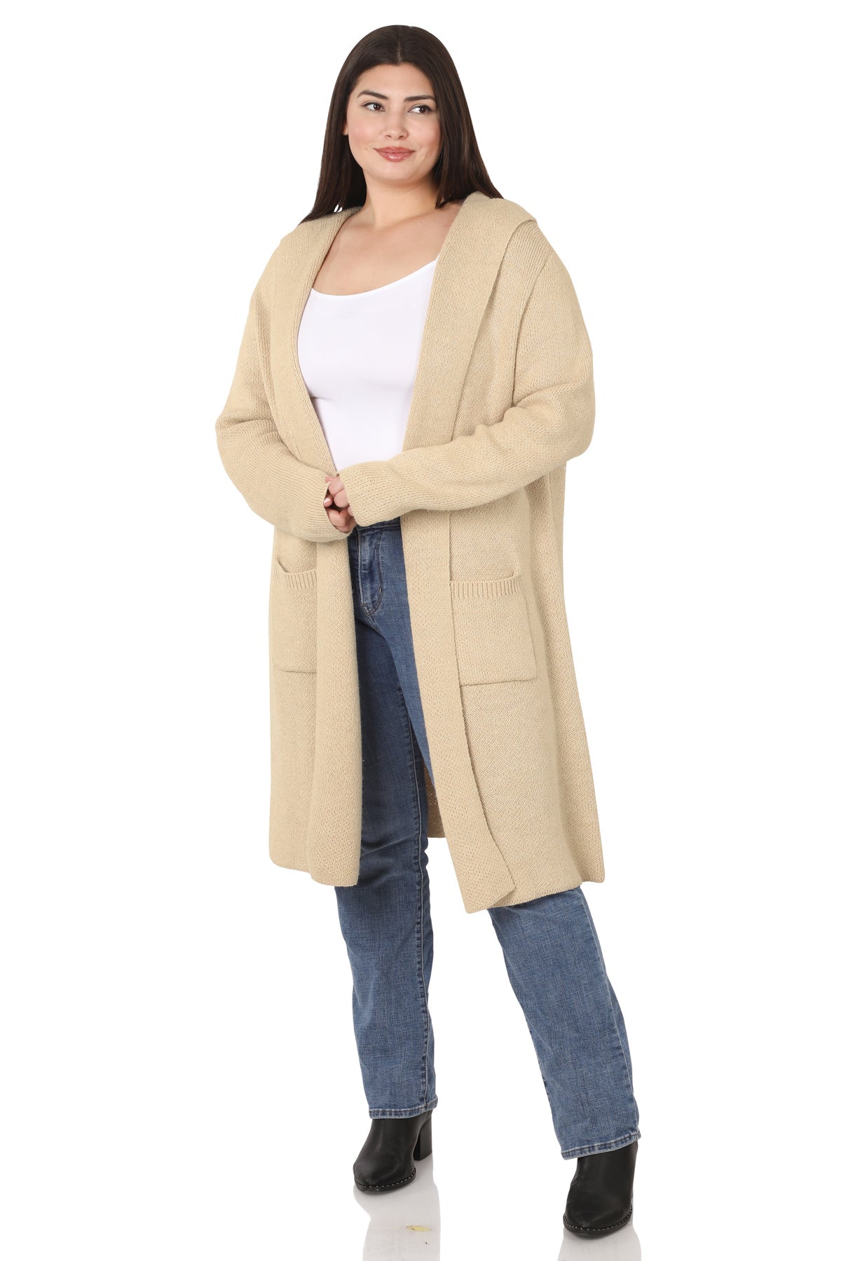 Hooded Sweater Cardigan (H. Beige)
