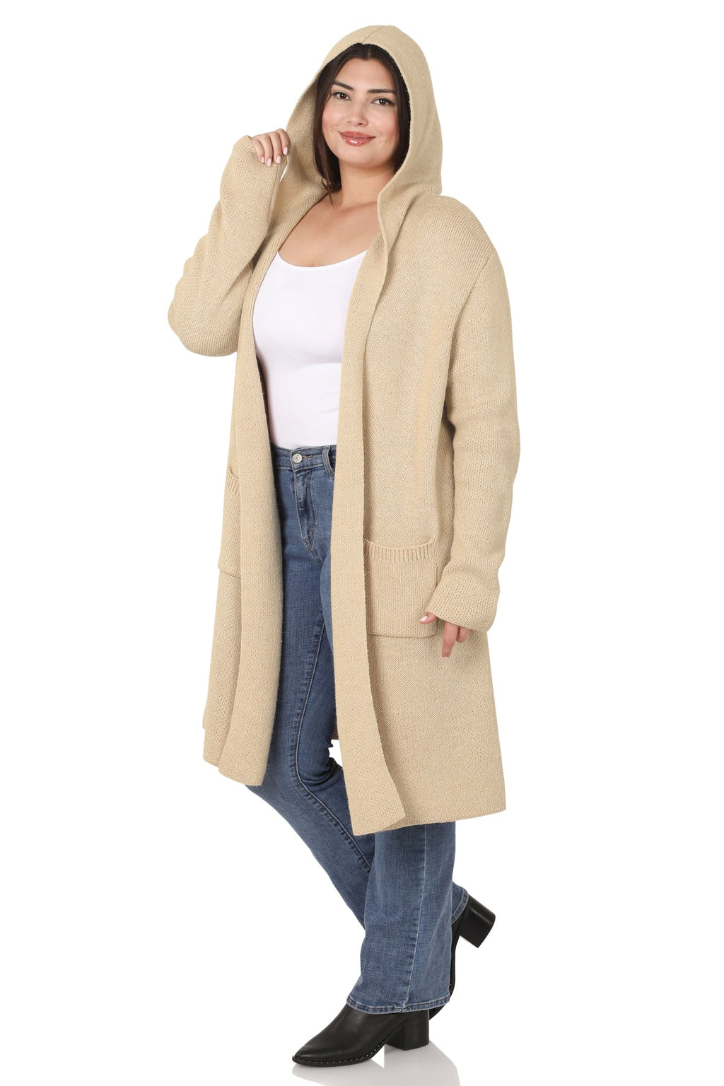 Hooded Sweater Cardigan (H. Beige)