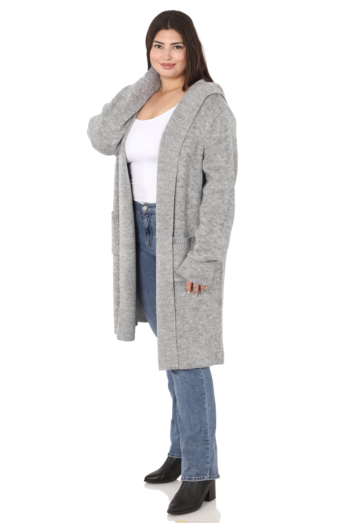 Hooded Sweater Cardigan (H. Grey)