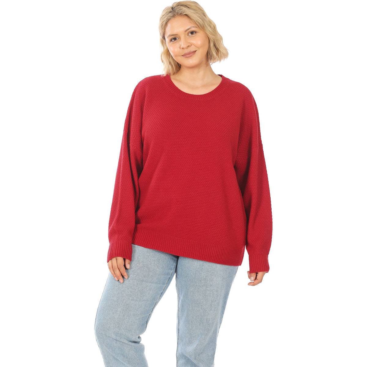 ROUND NECK BASIC SWEATER (DK RED)