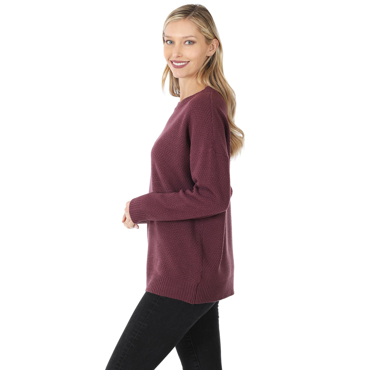 ROUND NECK BASIC SWEATER (EGGPLANT)