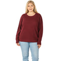 HI-LOW LONG SLEEVE ROUND NECK WAFFLE SWEATER (DK BURGUNDY)