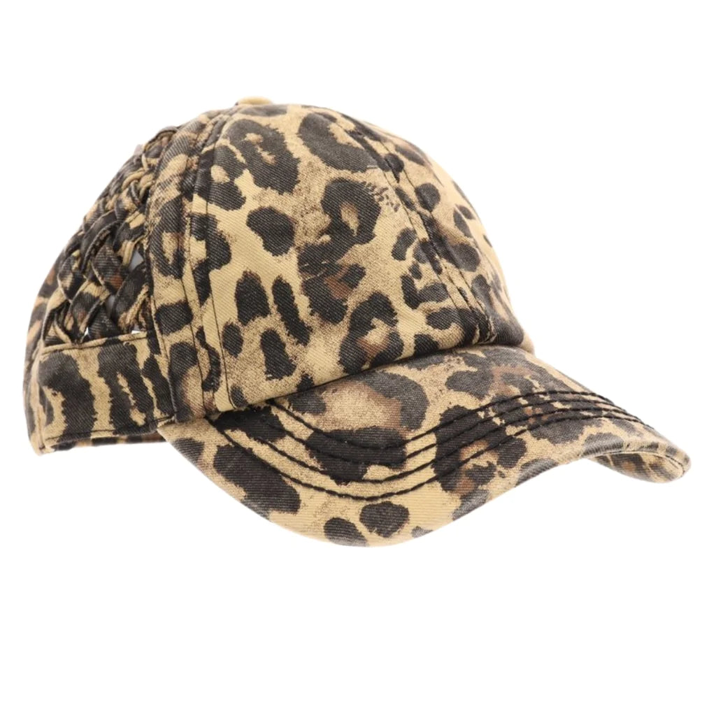 Basket Woven Criss-Cross High Ponytail CC Ball Cap