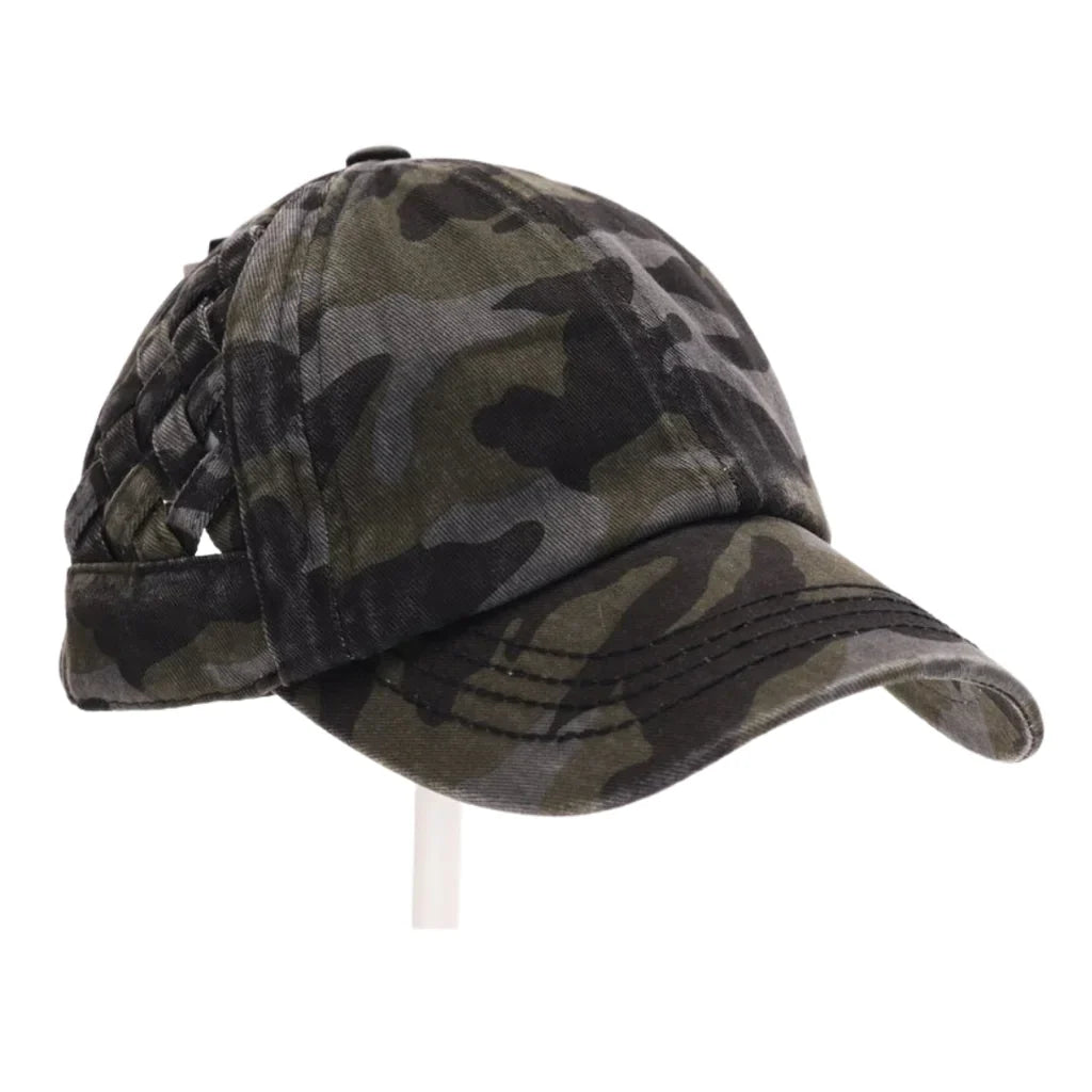 Basket Woven Criss-Cross High Ponytail CC Ball Cap