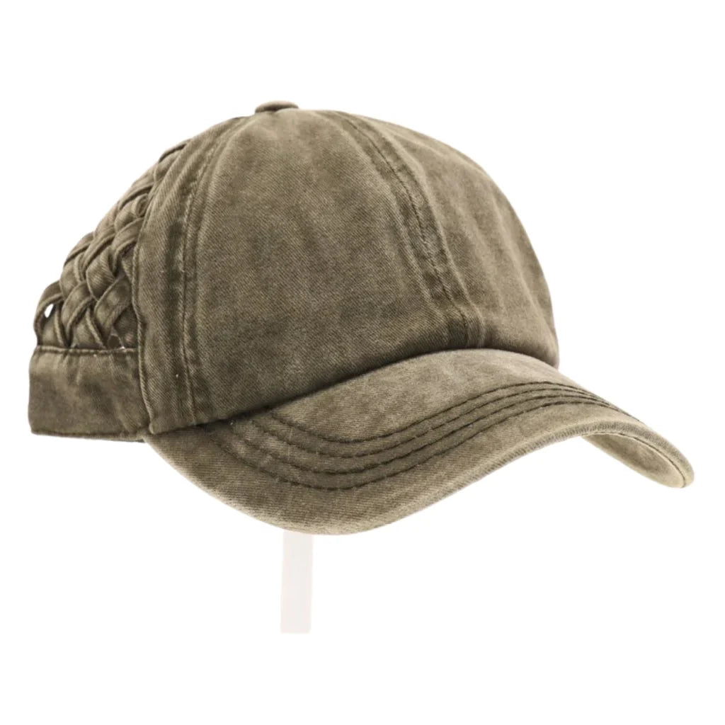 Basket Woven Criss-Cross High Ponytail CC Ball Cap