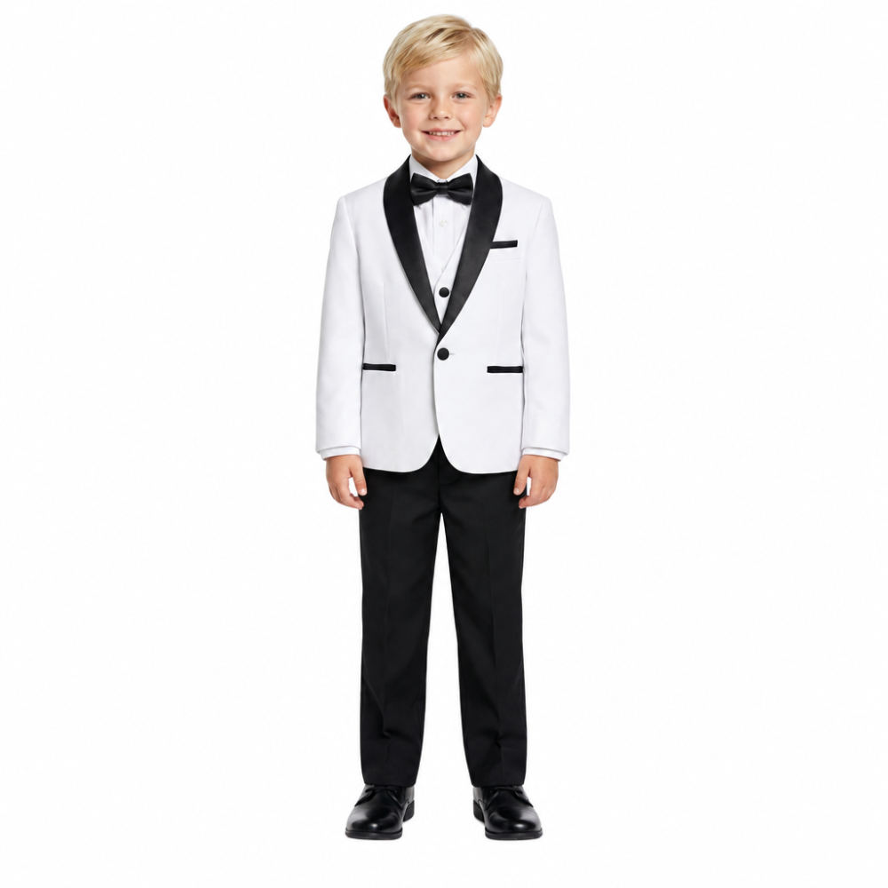 Boys White Black Shawl Collar Tuxedo