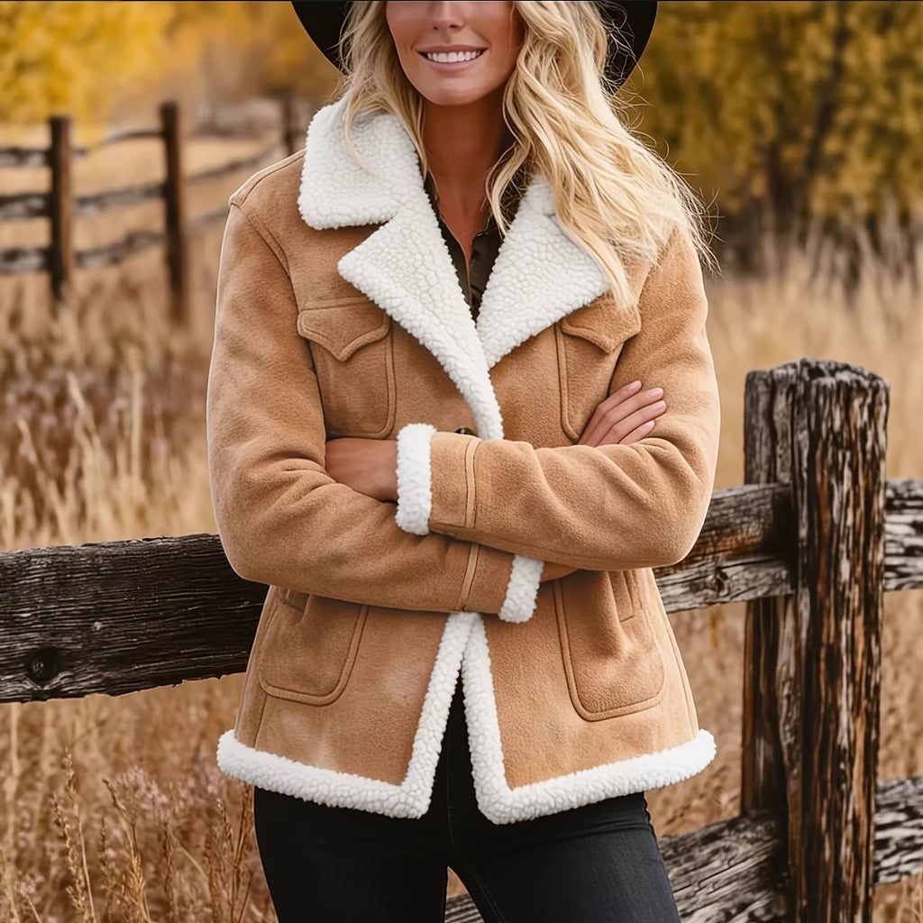 Women's Autumn And Winter Retro Pocket Lapel Button Jacket Fur Coat