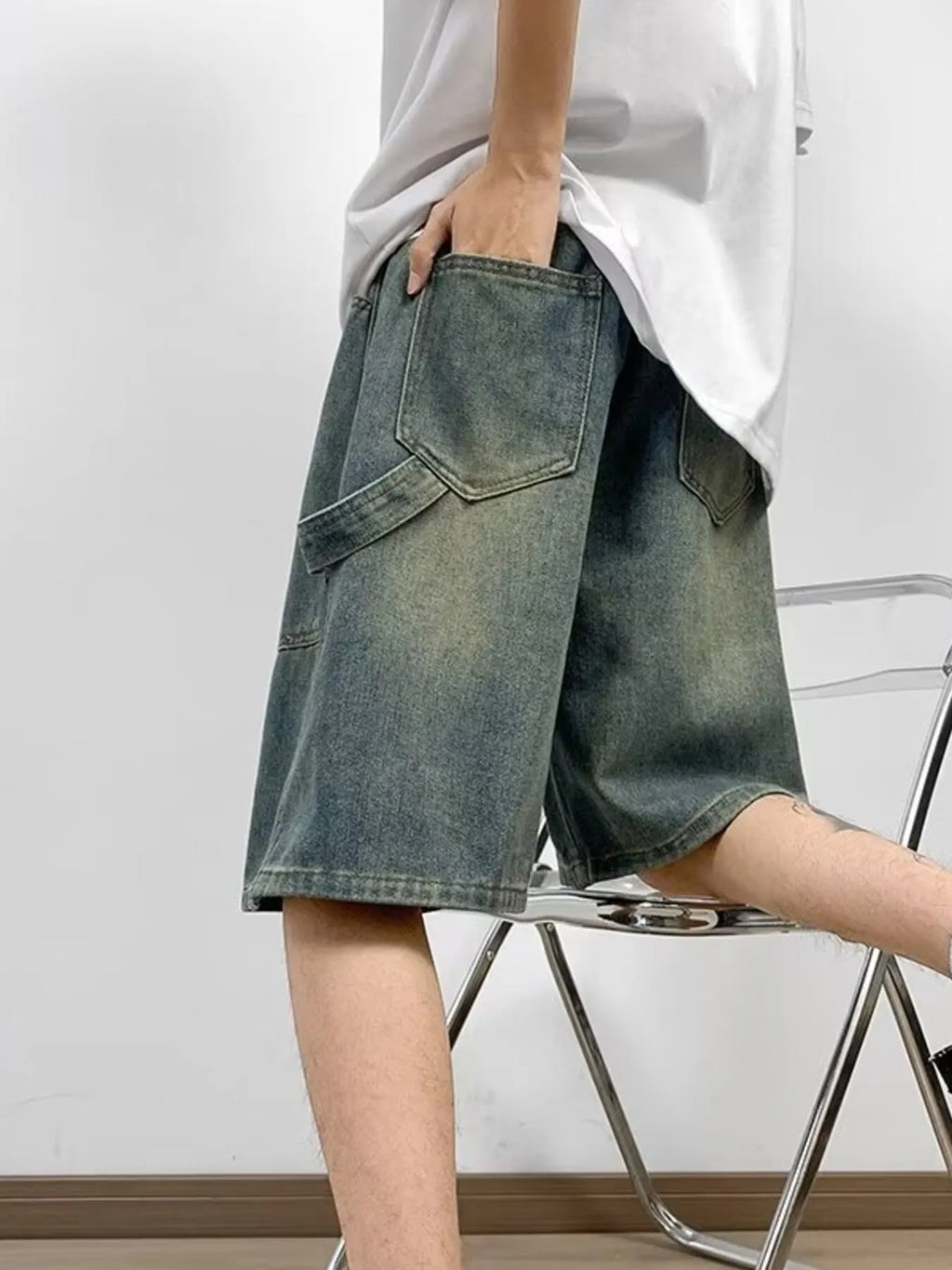 Loose Fit Washed Denim Shorts