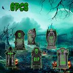 Halloween Tombstone Yard Sign Decorations 6Pcs Glow in the Dark Halloween RIP Tombstone Fluorescence Lawn Sign with 12 Stakes for Haunted House Garden