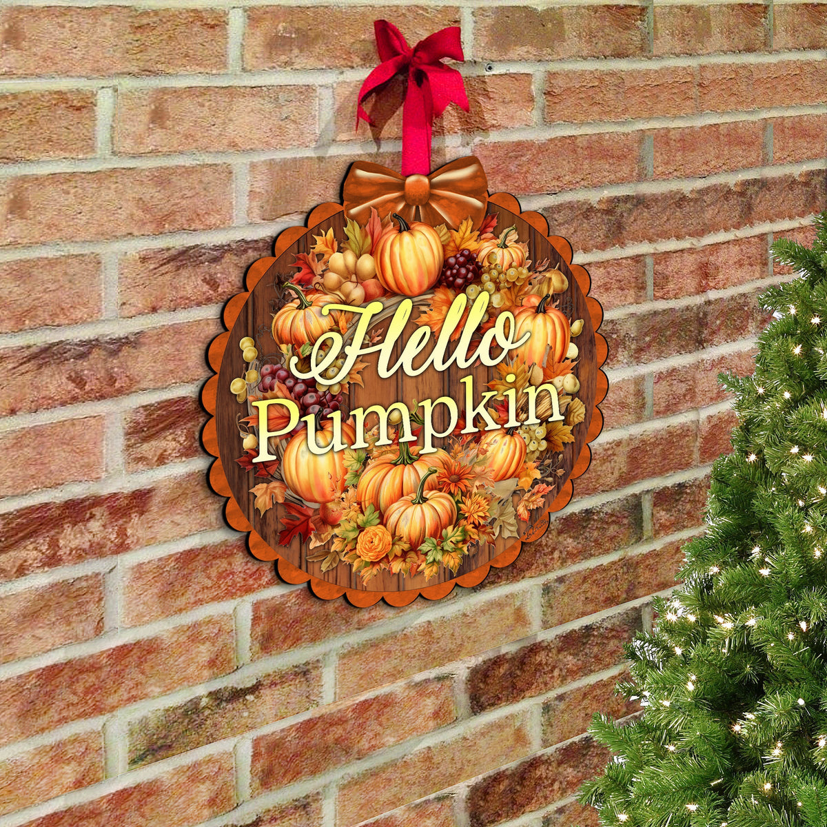 Hello Pumpkin Front Door Welcome Sign, Wooden Front Porch Decor by G. Debrekht Thanksgiving Halloween Decor - 933120H