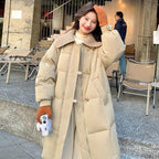 Womens Fashionable Knitted Long Cotton Coat With A Turn-Down Collar