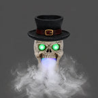 LED Light-Up Skull with Top Hat & Mist Maker Halloween Decoration
