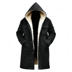 Chaqueta Suede Fleece Hombre con Capucha Media Larga Cremallera
